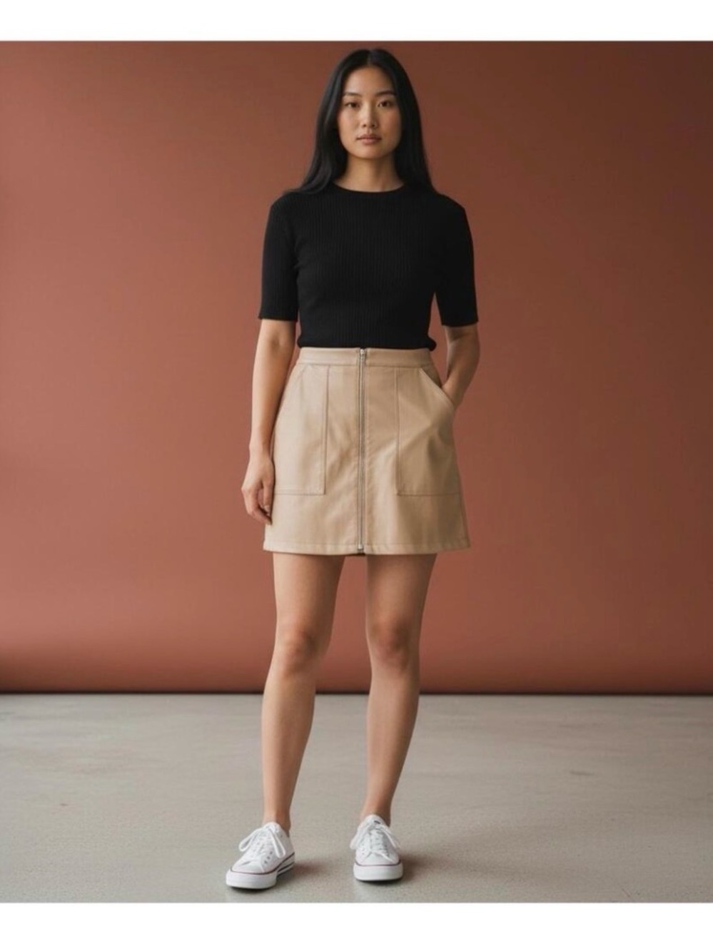 Bar iii A-Line Zip-Front Blush Mini Skirt